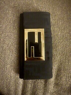 Fendi Black FF Jacquard Vintage Clutch Wallet Gold Logo
